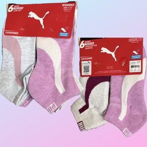 Puma Womens 6 Pairs Premium Low Cut Cat Logo Socks Mauve Heather Gray Cushioned